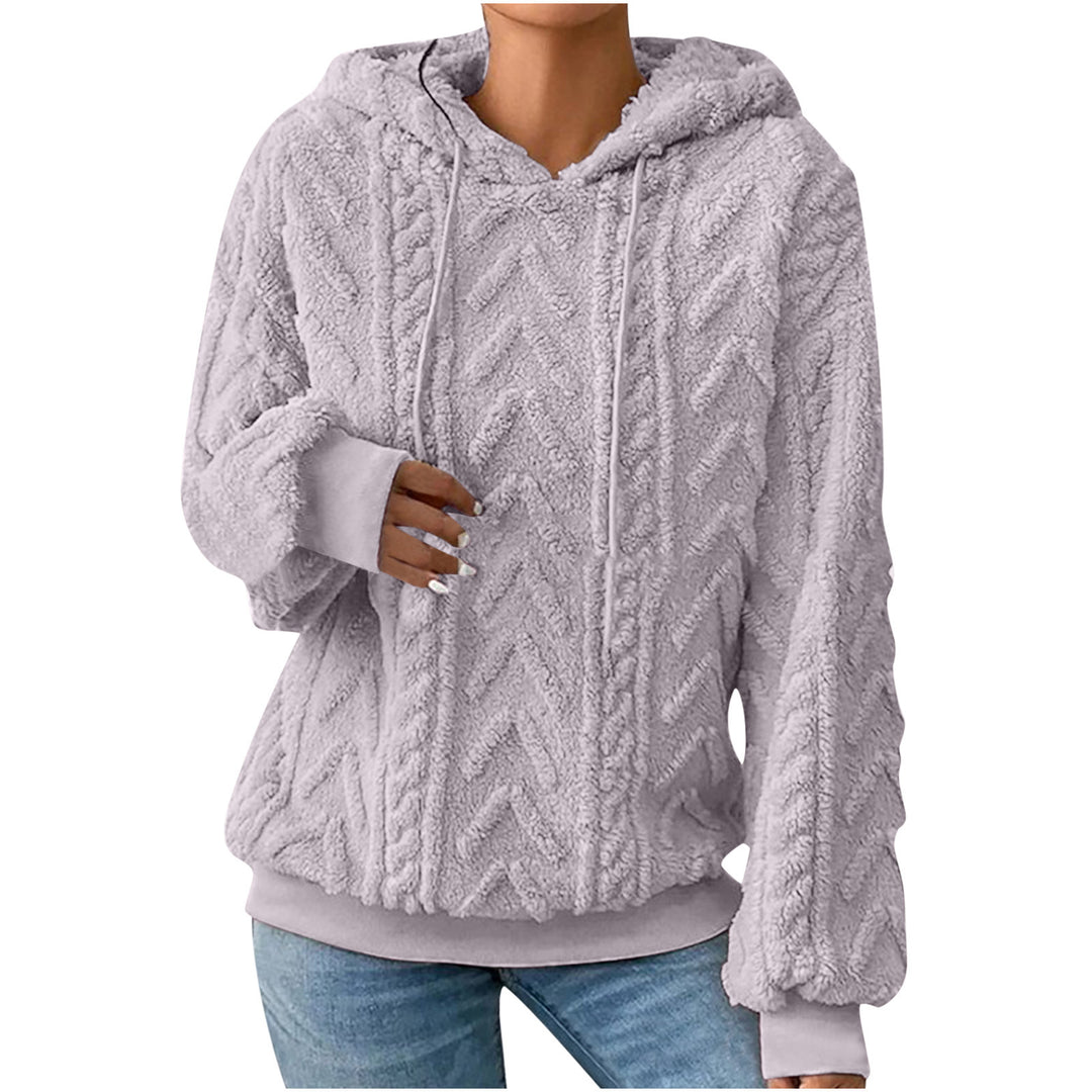 Damen nan kuscheliger Kapuzenpullover mit Zopfmuster Eingrifftaschen und Rippbündchen EB