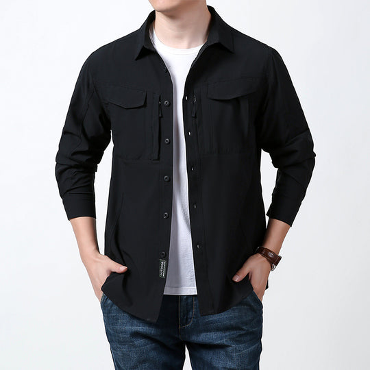 Herren nan leichtes Utility-Hemdjacke mit Brustklappen, Reißverschlusstasche und stretchigem Funktionsgewebe EB