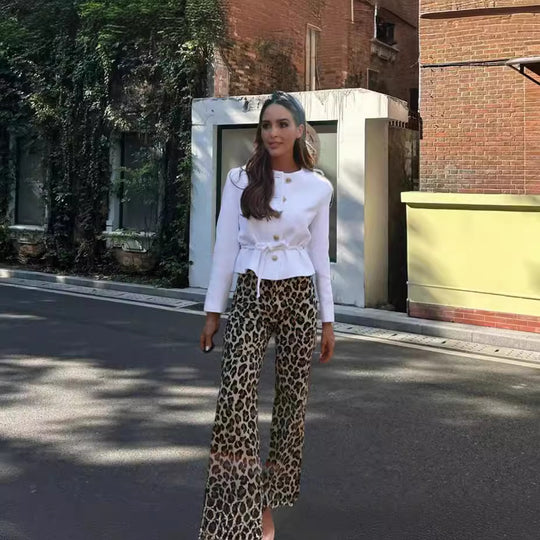 Damen modische Stoffhose mit animalischem Muster EB