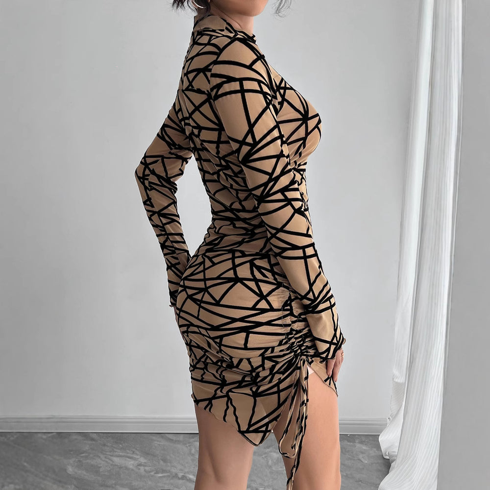 Damen Figurbetontes Minikleid mit grafischem Muster und Raffungen EB