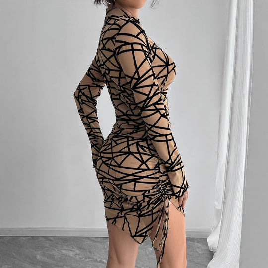 Damen Figurbetontes Minikleid mit grafischem Muster und Raffungen EB