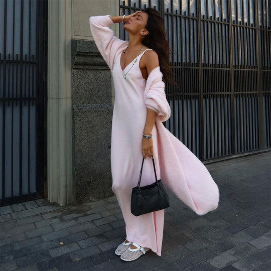 Damen Längerer kuscheliger Cardigan mit weitem Schnitt EB