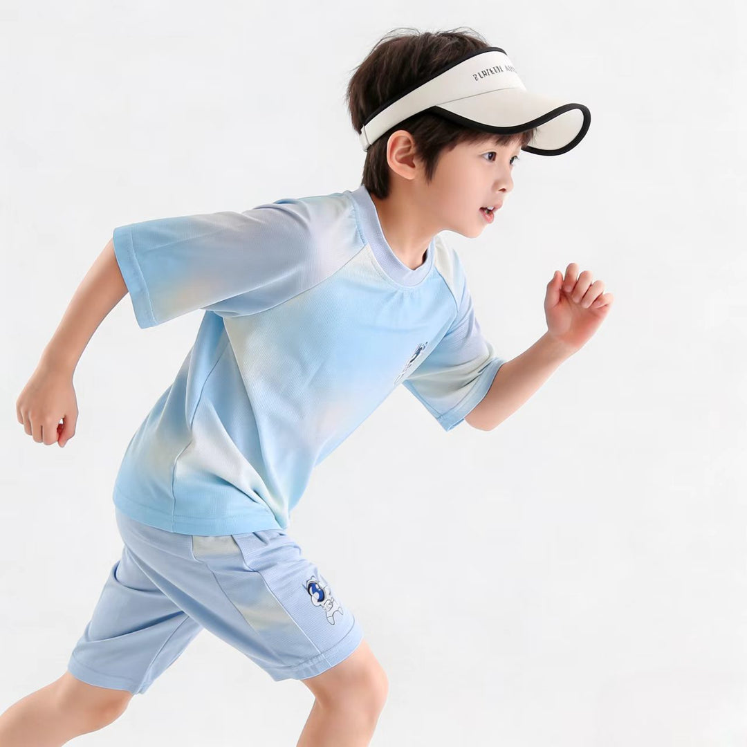 Damen nan atmungsaktives Kinder Sportset mit kurzarm Shirt und elastischer Bundshorts R&B
