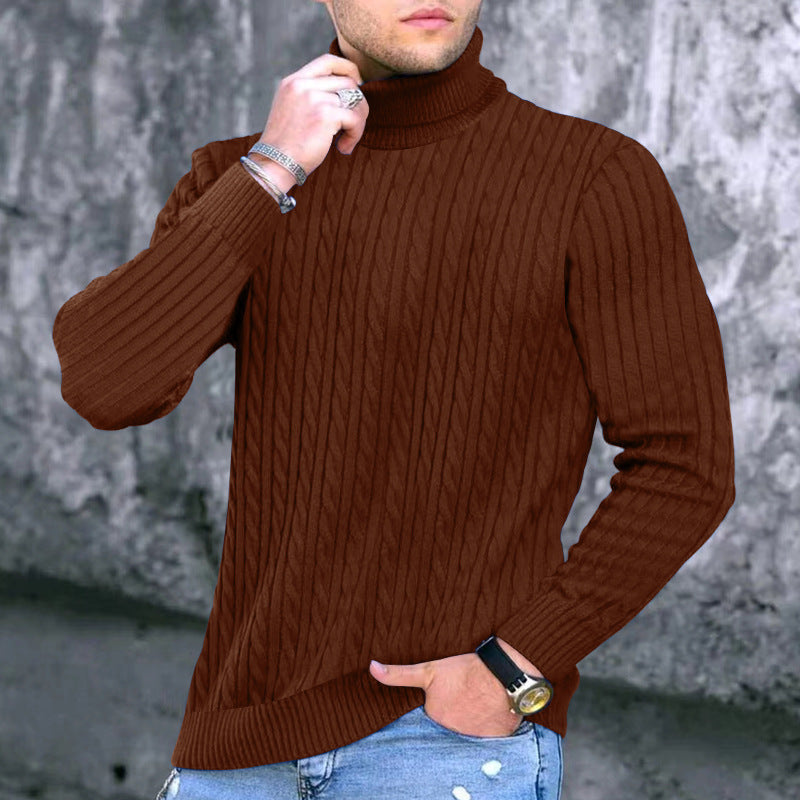 Herren eleganter Rollkragenpullover mit exquisiter Zopfmusterstruktur EB