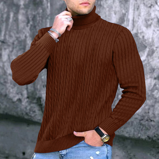 Herren eleganter Rollkragenpullover mit exquisiter Zopfmusterstruktur EB