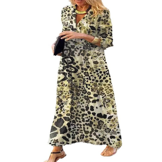 Damen Maxikleid mit trendigem Leopardenmuster und elegantem Wickeldesign EB