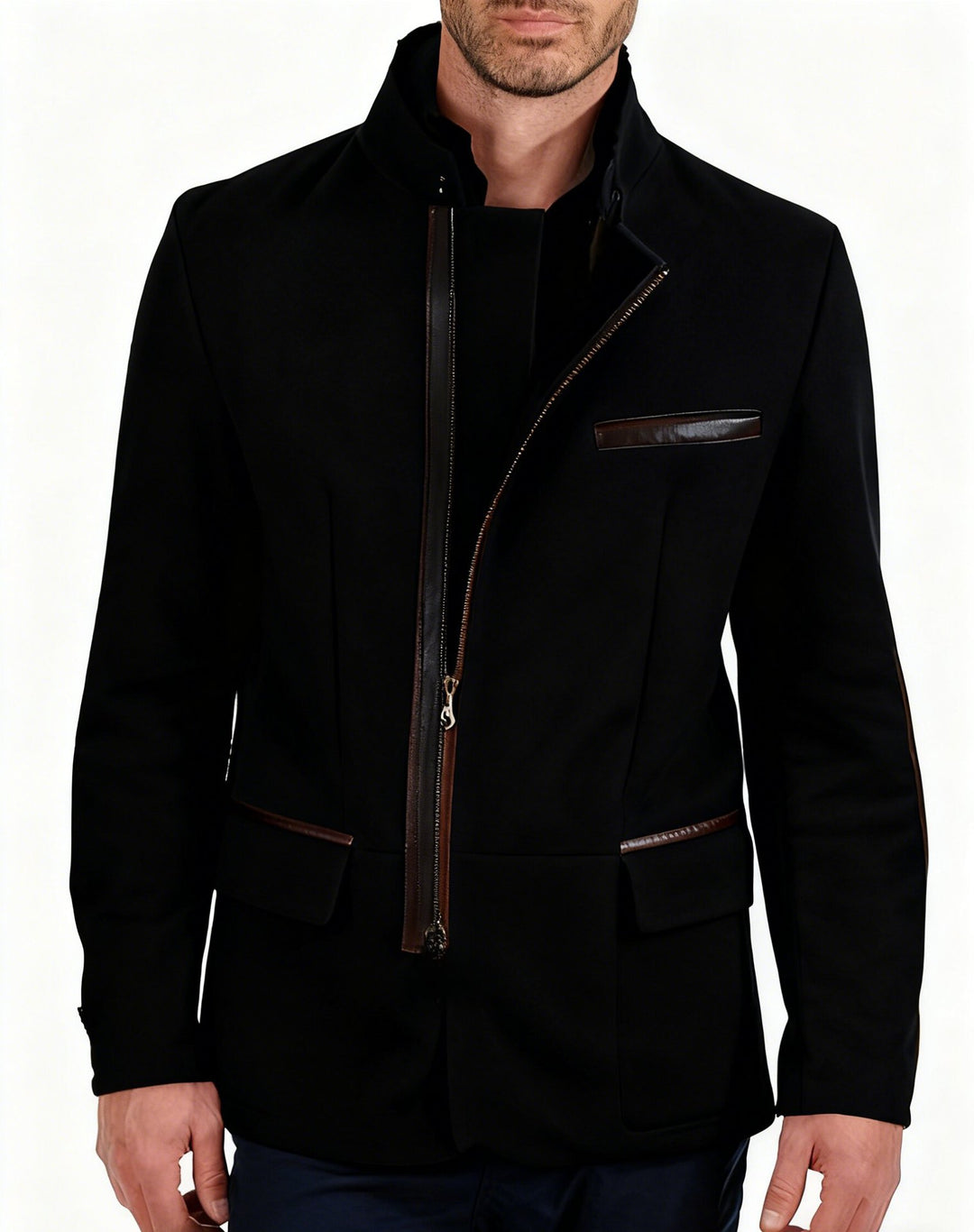 Herren nan elegante Wildlederjacke mit Stehkragen und verdecktem Reißverschluss EB