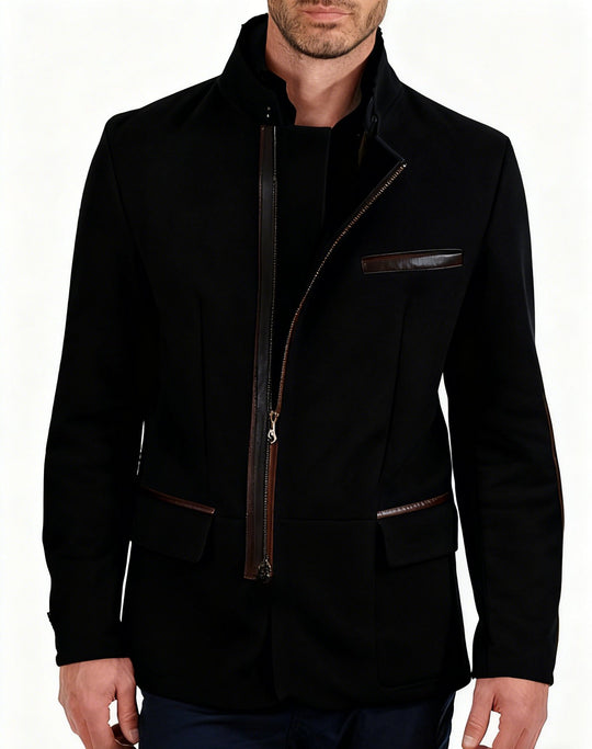 Herren nan elegante Wildlederjacke mit Stehkragen und verdecktem Reißverschluss EB