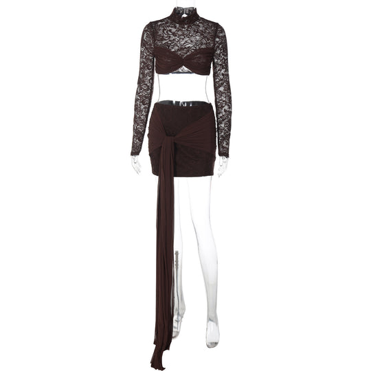 Damen Spitzenoberteil mit Raffiniertem Rock EB