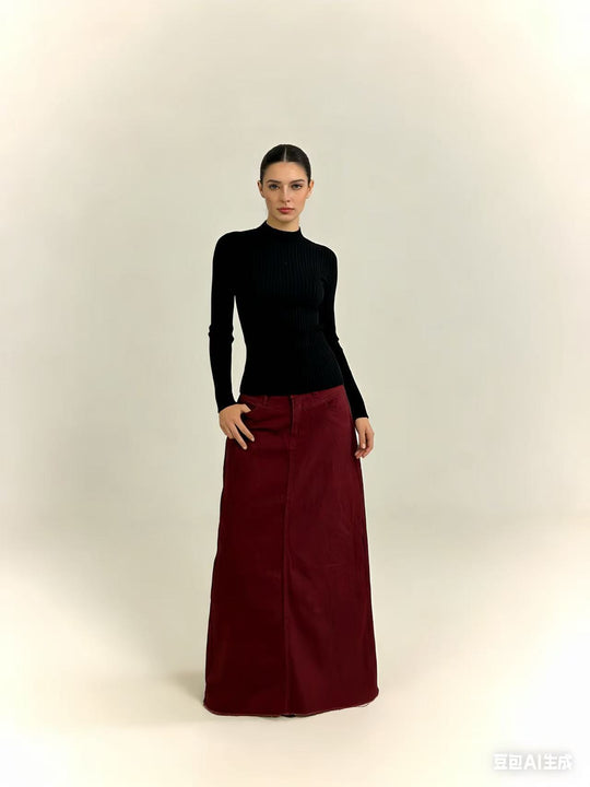 Damen Maxirock im modernen Schnitt mit fransigen Details EB
