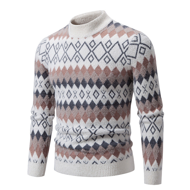 Herren Strickpullover mit geometrischem Muster und hohem Kragen EB
