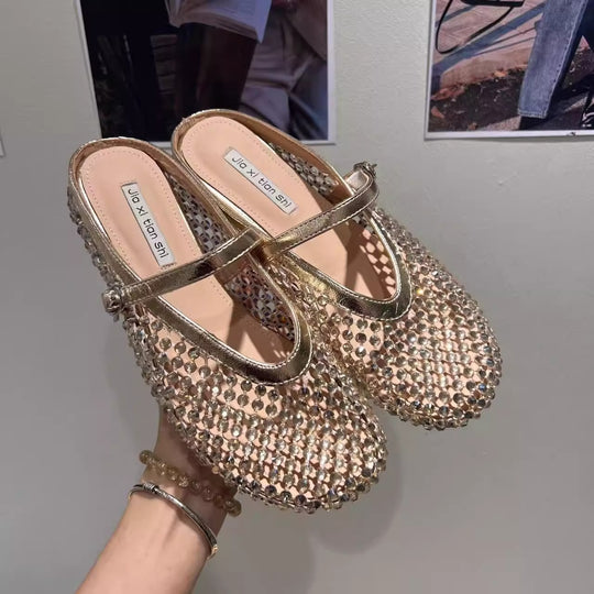 Damen Glitzernde Ballerinas mit verstellbarem Riemchen und komfortablem Fußbett EB