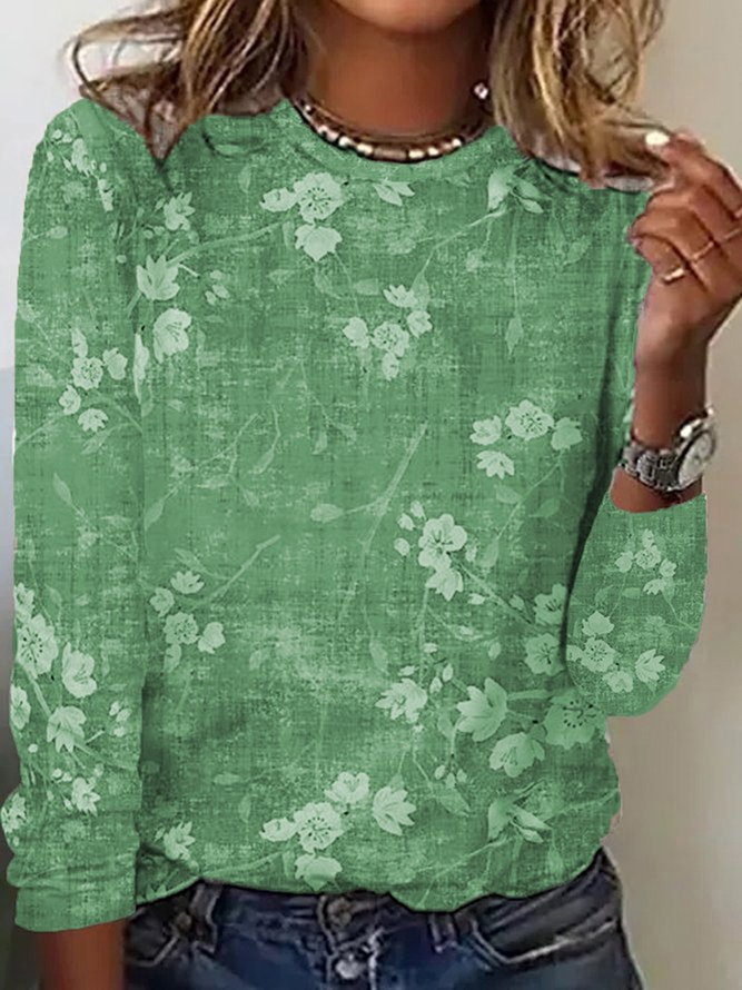 Damen Langarmshirt mit floralem Druck und weichem Stoff EB