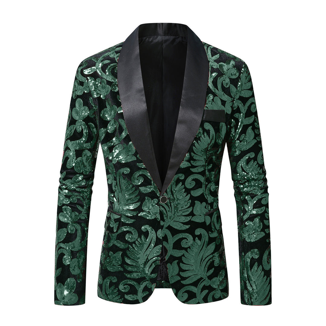 Herren glamouröser Pailletten-Blazer mit floralem Design und elegantem Schnitt EB