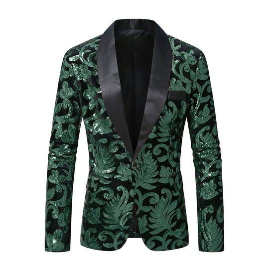Herren glamouröser Pailletten-Blazer mit floralem Design und elegantem Schnitt EB