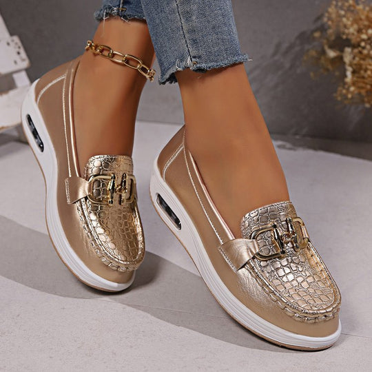 Damen  modische Plateau Loafer mit gepolstertem Luftkissenfußbett und Krokoprägung EB