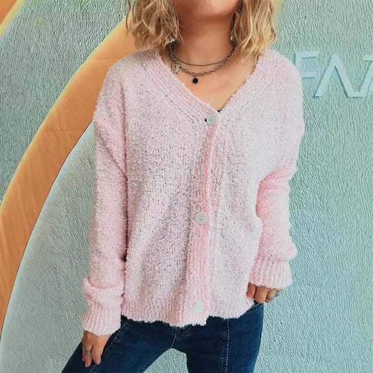 Damen kuschelige Strickjacke mit Knopfdetails und lässigem Schnitt EB