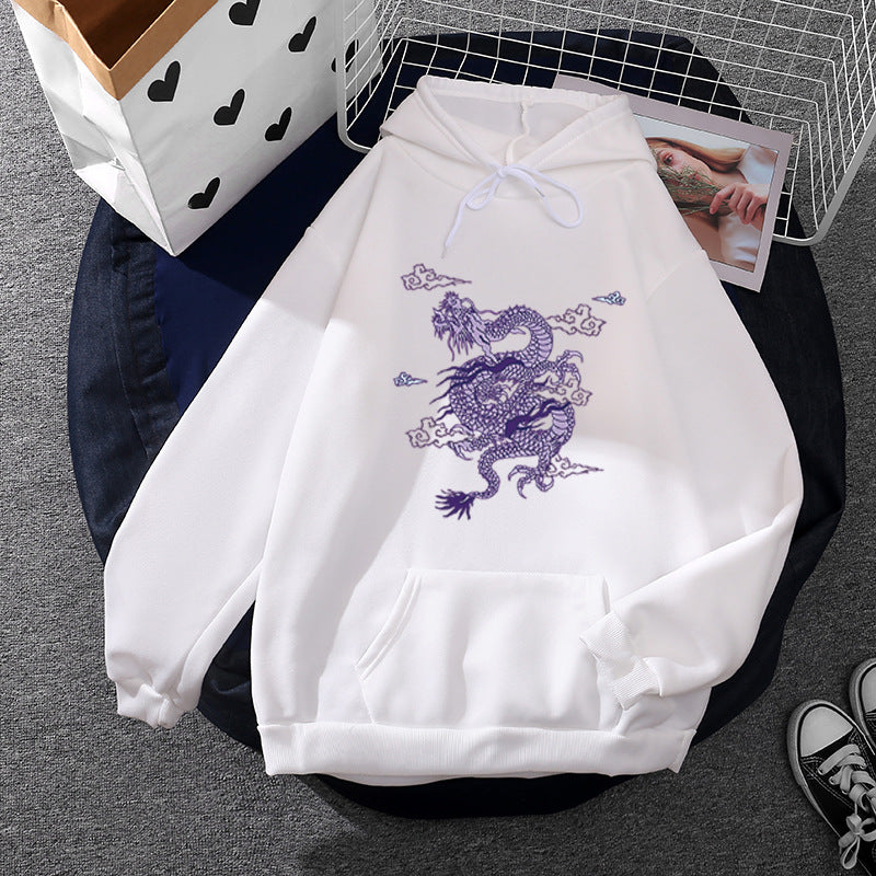 Unisex nan oversized Kapuzensweatshirt mit detailliertem Drachendruck, angerautem Fleece-Innenfutter und Känguru-Tasche EB