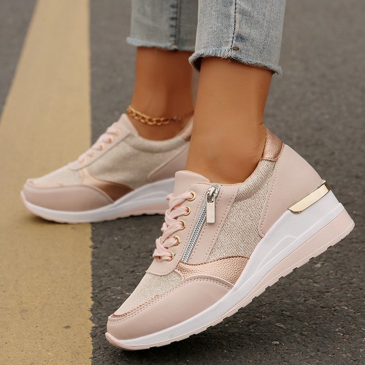 Damen Plateau-Sneaker mit Keilabsatz und Reißverschluss EB