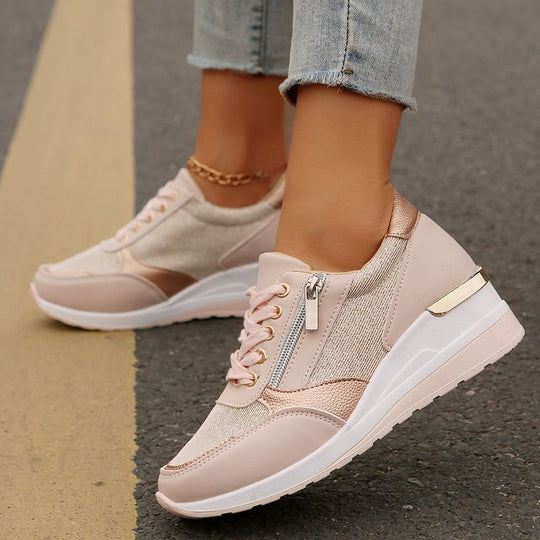 Damen Plateau-Sneaker mit Keilabsatz und Reißverschluss EB