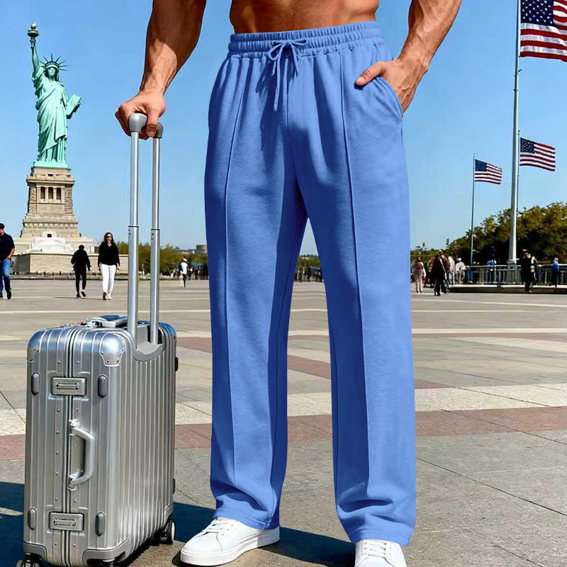Herren Weite Travel-Loungehose mit Bügelfalte, elastischem Tunnelzug und seitlichen Eingrifftaschen EB