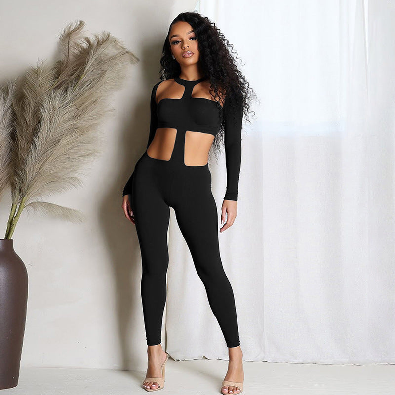 Damen Figurbetonter Einteiler mit Cut-Out-Details und langem Arm EB