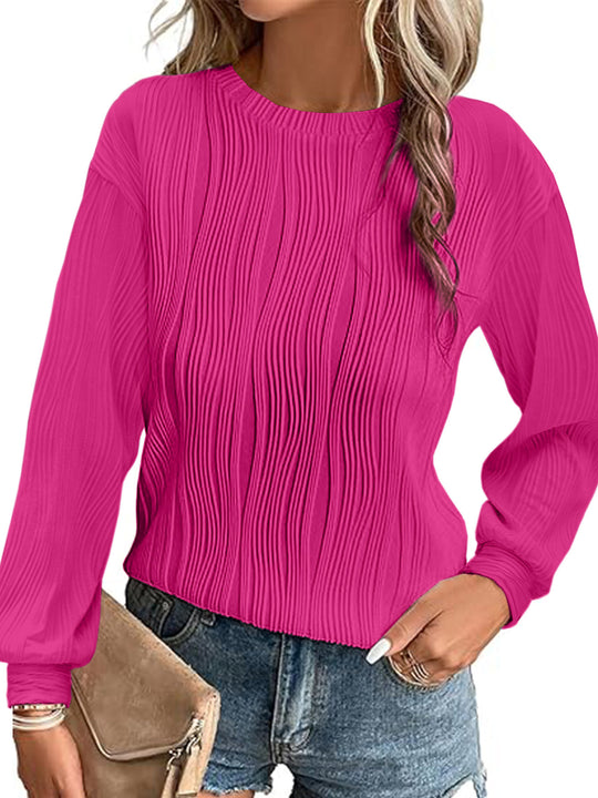 Damen plissierter Langarm-Pullover EB