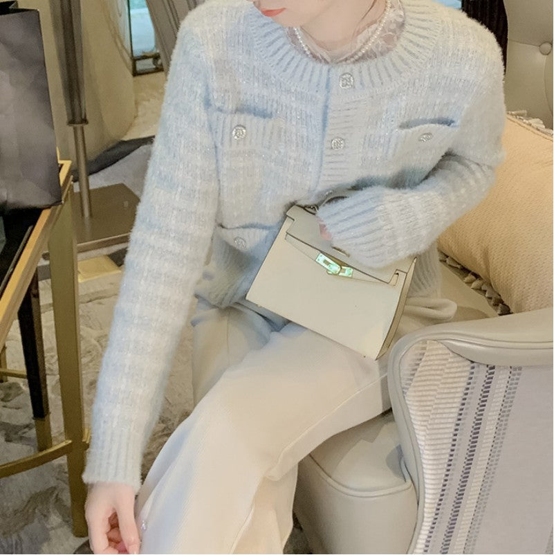 Damen Strickjacke mit Taschen und dekorativen Knöpfen EB