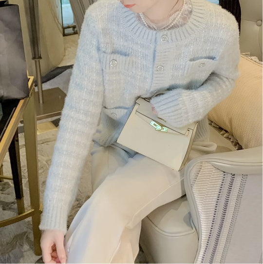 Damen Strickjacke mit Taschen und dekorativen Knöpfen EB