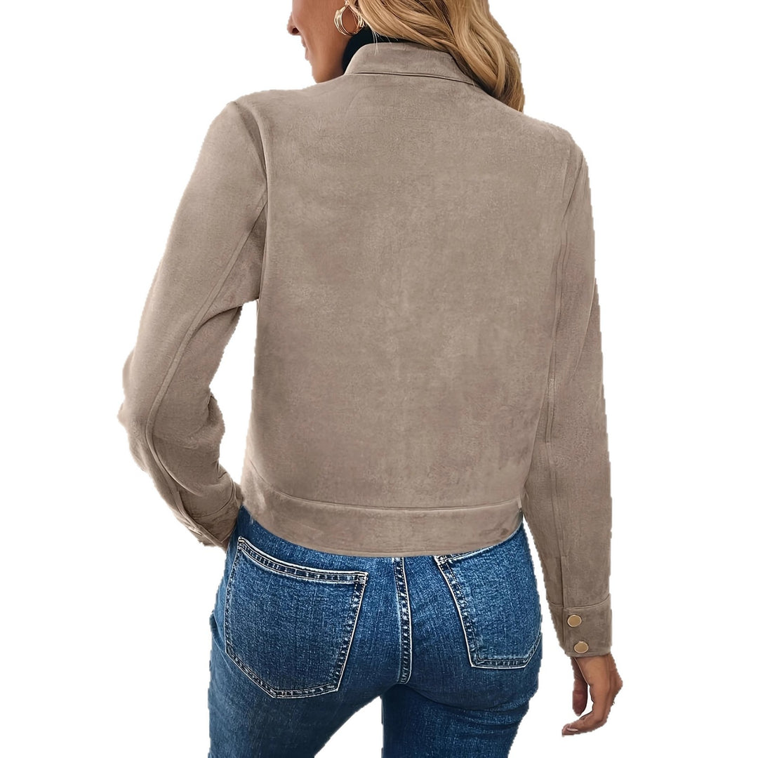 Damen modische Kurzjacke aus hochwertigem Kunstleder mit praktischen Taschen EB