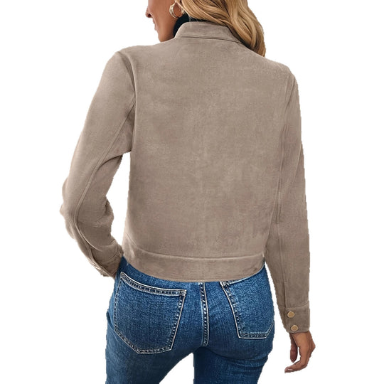 Damen modische Kurzjacke aus hochwertigem Kunstleder mit praktischen Taschen EB