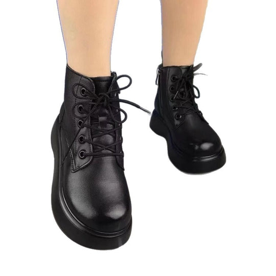 Damen Modische Schnürboots mit robustem Plateau und seitlichem Reißverschluss EB