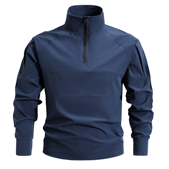 Herren  leichtes taktisches Zip-Pullover mit hohem Kragen Schulterklappen und verdeckten Reißverschlusstaschen EB