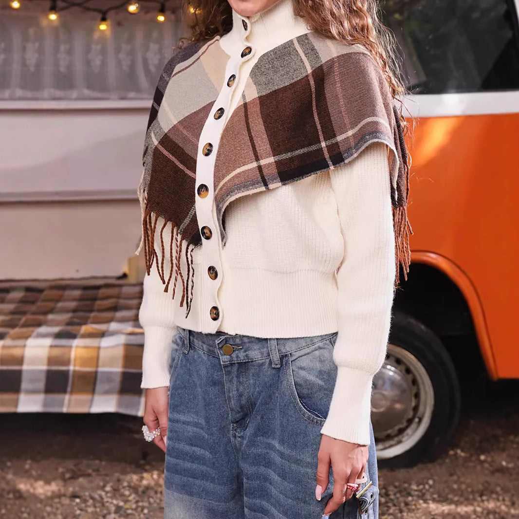 Damen eleganter Cardigan mit Fransen und dekorativen Knöpfen EB