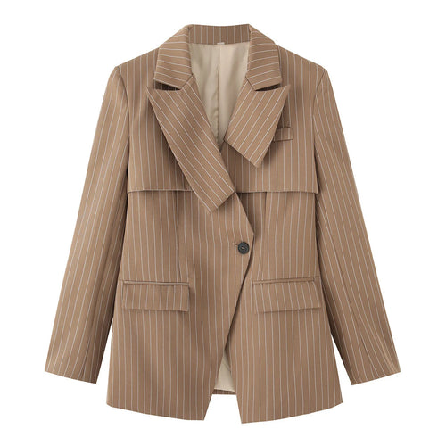 Damen gestreifte Blazerjacke mit elegantem Kragen und praktischen Taschen EB