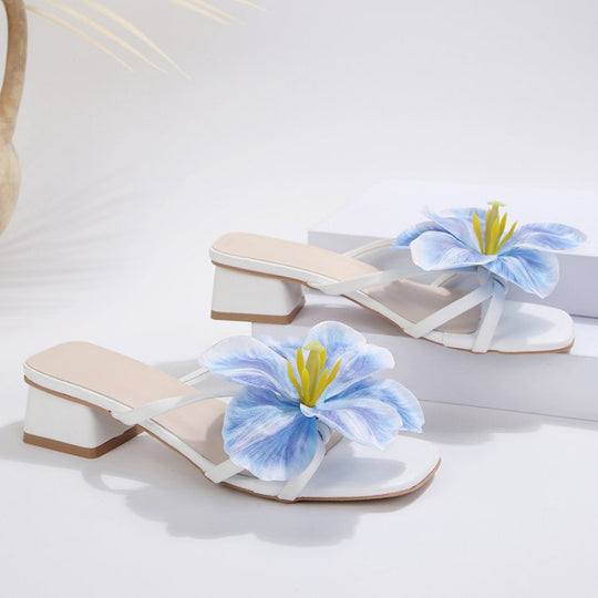 Damen Slingback-Sandalen mit floralen Applikationen und bequemen Blockabsatz EB