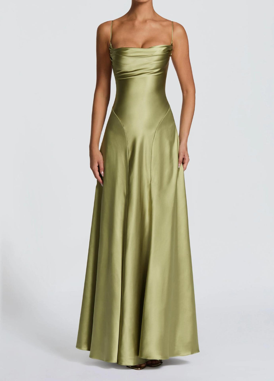 Damen Elegantes Maxi-Kleid mit fließendem Satin und verführerischem Spaghettiträger EB