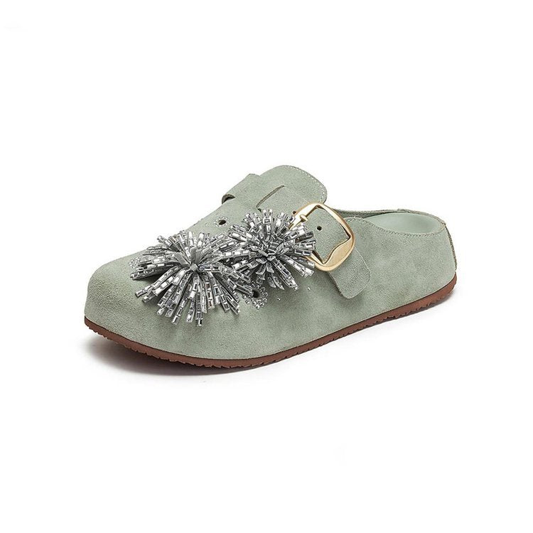 Damen Elegante Hausschuhe mit dekorativem Applikationselement EB