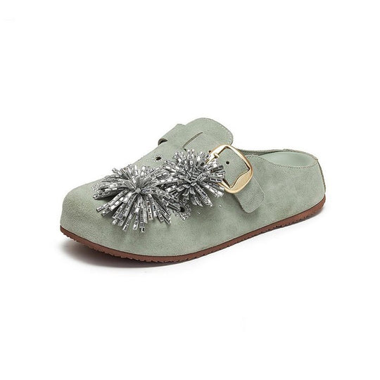 Damen Elegante Hausschuhe mit dekorativem Applikationselement EB