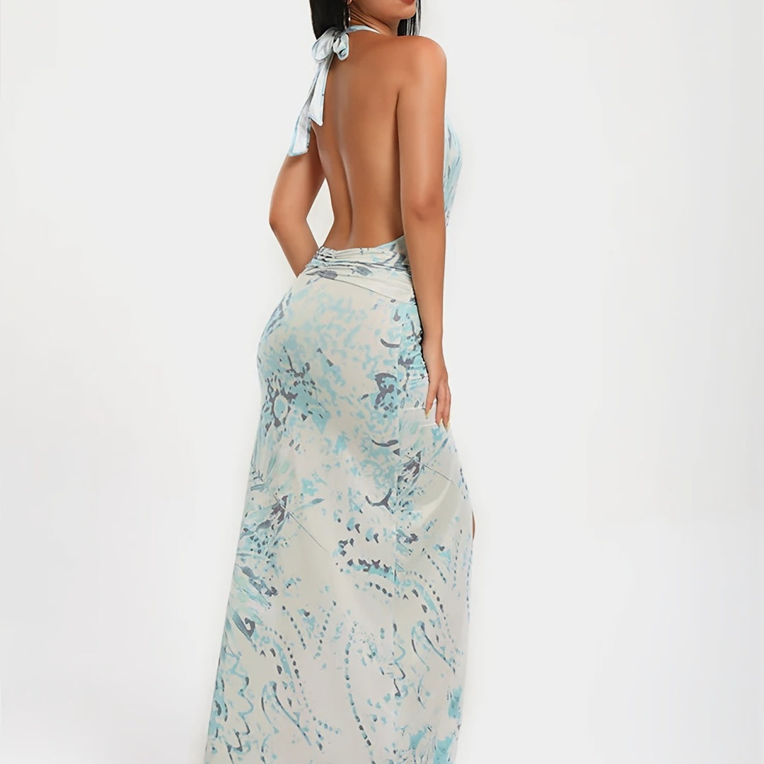 Damen Maxi-Kleid mit raffinierten Drapierungen und dekorativer Satineinfassung EB