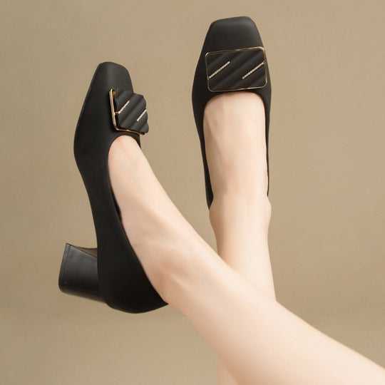 Damen elegante Pumps mit quadratischer Spitze und modischer Schnalle EB