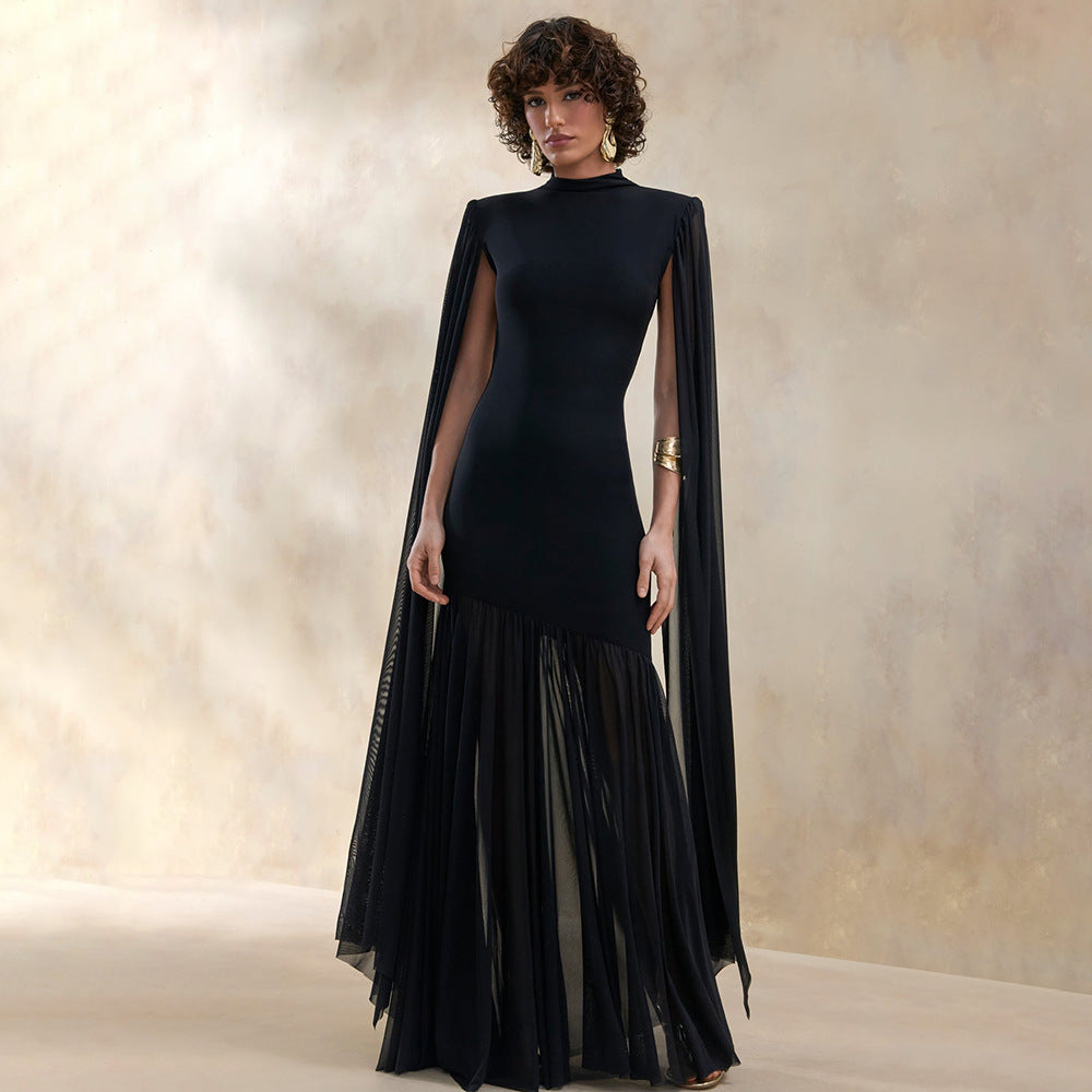 Damen Elegantes Maxikleid mit fließenden Ärmeln und raffiniertem Schnitt EB