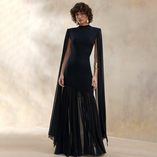 Damen Elegantes Maxikleid mit fließenden Ärmeln und raffiniertem Schnitt EB