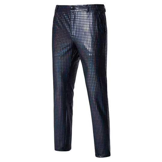 Herren nan Slim-Fit Anzughose mit glänzender Paillettenoptik und feinem Karomuster EB