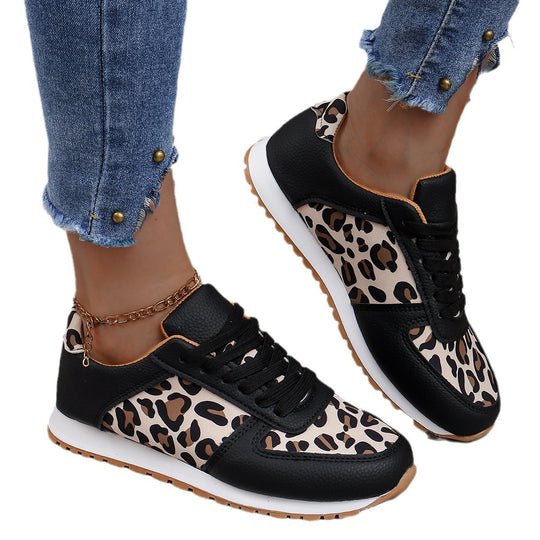 Damen sportliche Leoparden-Print Retro-Sneaker mit gepolstertem Komfortfußbett und profilierter Gummisohle EB