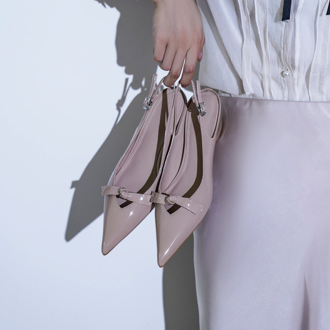 Damen Slingback-Pumps mit verspieltem Schleifendetail und glanzvoller Oberfläche EB