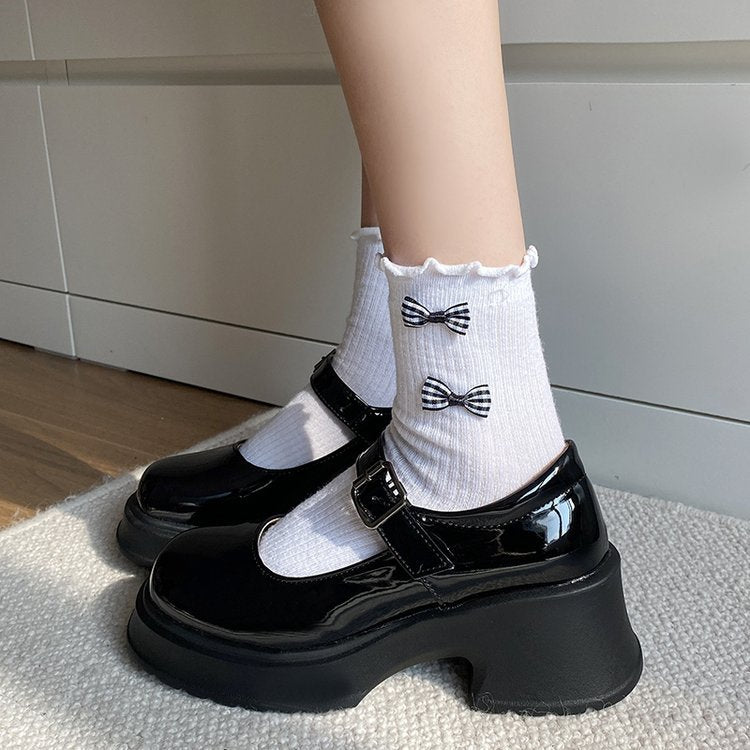 Damen elegante Plateau-Ballerinas mit modischer Schnallenverzierung und rutschfester Sohle EB