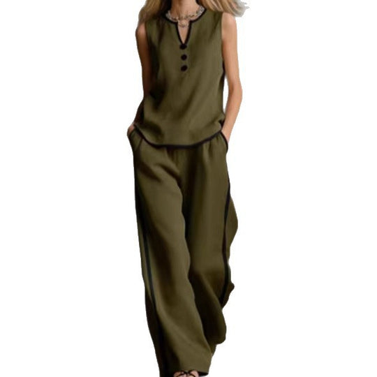 Damen Elegantes Zweiteiler-Set mit schickem Oberteil und weiten Hosen EB