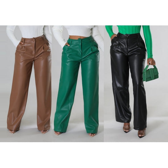 Damen Elegante und stilvolle Kunstlederhose EB
