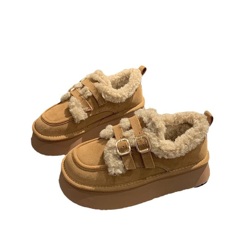Damen kuschelige Plateau-Sneaker mit Schnallen EB